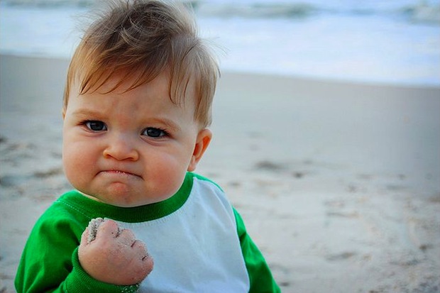 success kid on beach