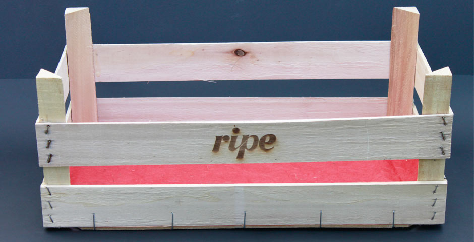 fruit crate with laser engraved logo